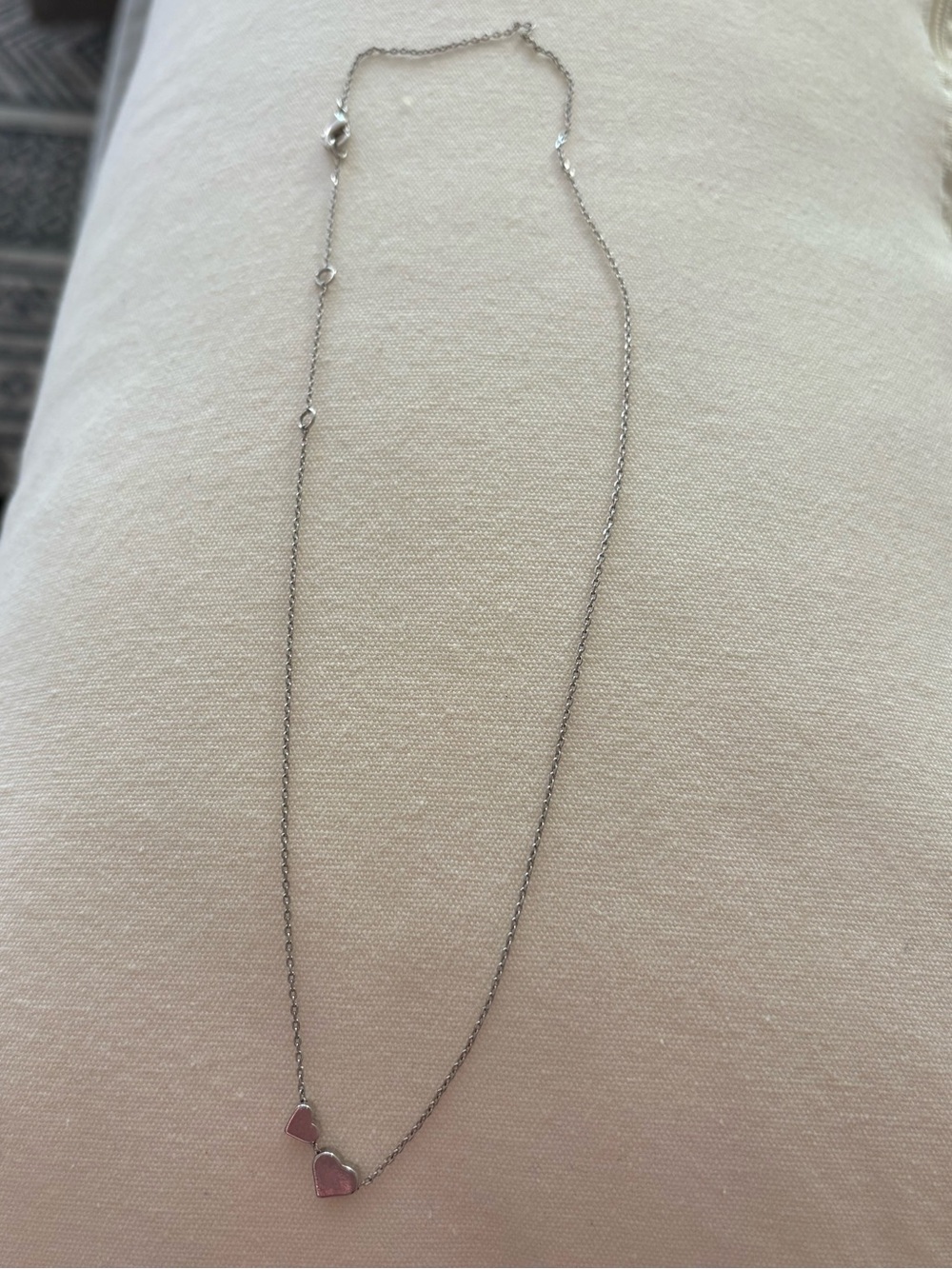 Silver Double Heart Pendant Necklace - Picture 2 of 4